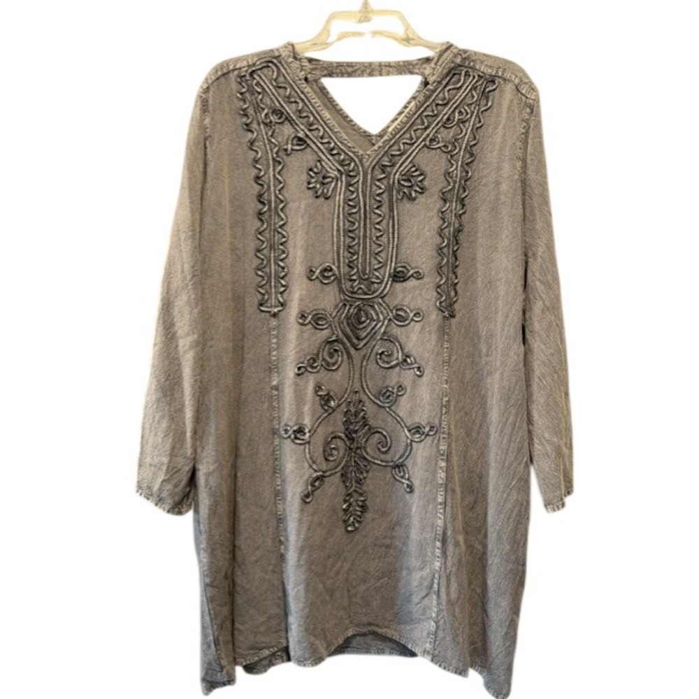 Silver Heart Boutique Womens 2X Gray Embroidered Boho Tunic Top Viscose